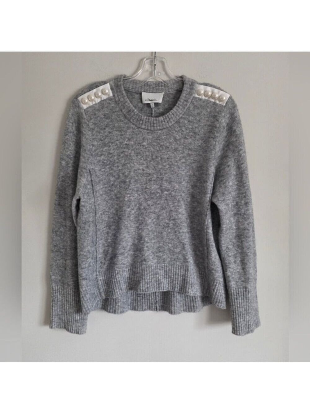3.1 PHILLIP LIM | Lofty Pullover Pearl Shoulders Sweater Gray Wool Alpaca Sz L